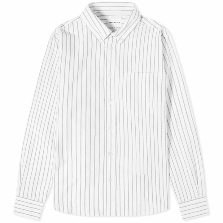 Photo: Norse Projects Men's Algot Oxford Monogram Button Down Shirt in Spruce Green Stripe