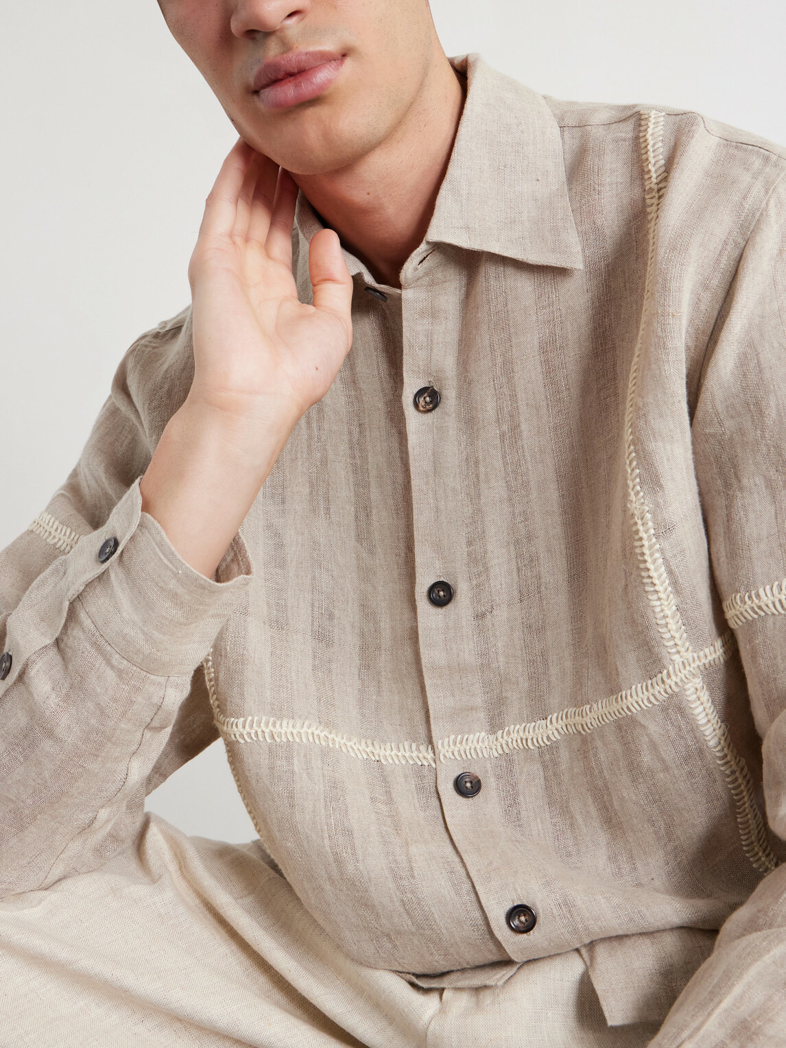 Kartik Research - Rabari Embroidered Linen Shirt - Neutrals