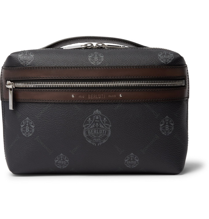 Photo: Berluti - Venezia Leather-Trimmed Logo-Print Virée Canvas Wash Bag - Black
