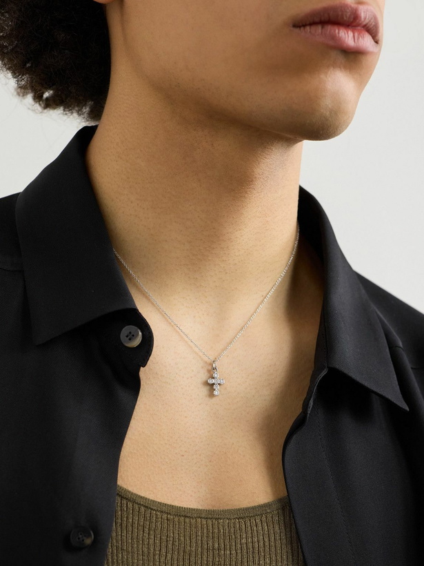 Photo: KOLOURS JEWELRY - Hexagon Cross Mini White Gold Diamond Necklace