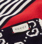 Gucci - Logo-Intarsia Striped Cotton Scarf - Men - Navy