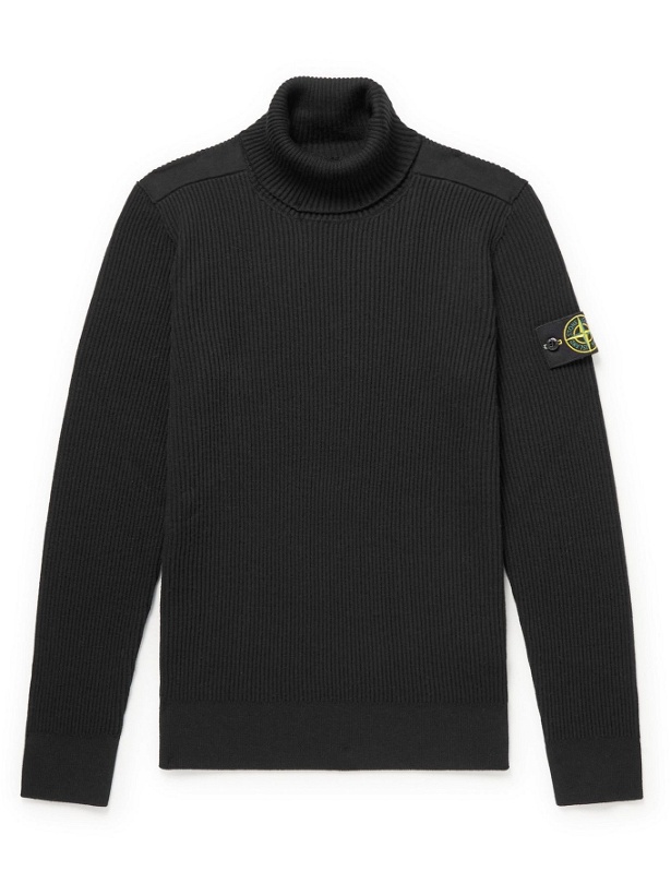 Photo: Stone Island - Logo-Appliquéd Ribbed Wool Rollneck Sweater - Black
