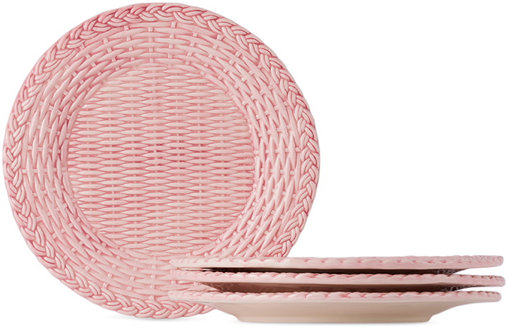 Photo: Les-Ottomans Pink Wicker Side Plate Set, 4 pcs