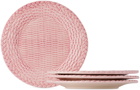 Les-Ottomans Pink Wicker Side Plate Set, 4 pcs