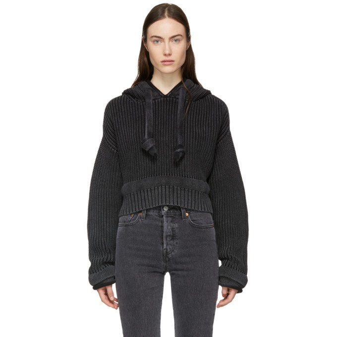T by Alexander Wang Black Chunky Trim Acid Washed Hoodie T by ...