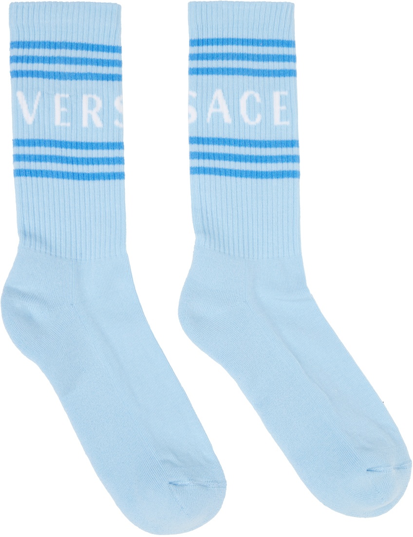 Photo: Versace Blue & White 90s Vintage Logo Socks