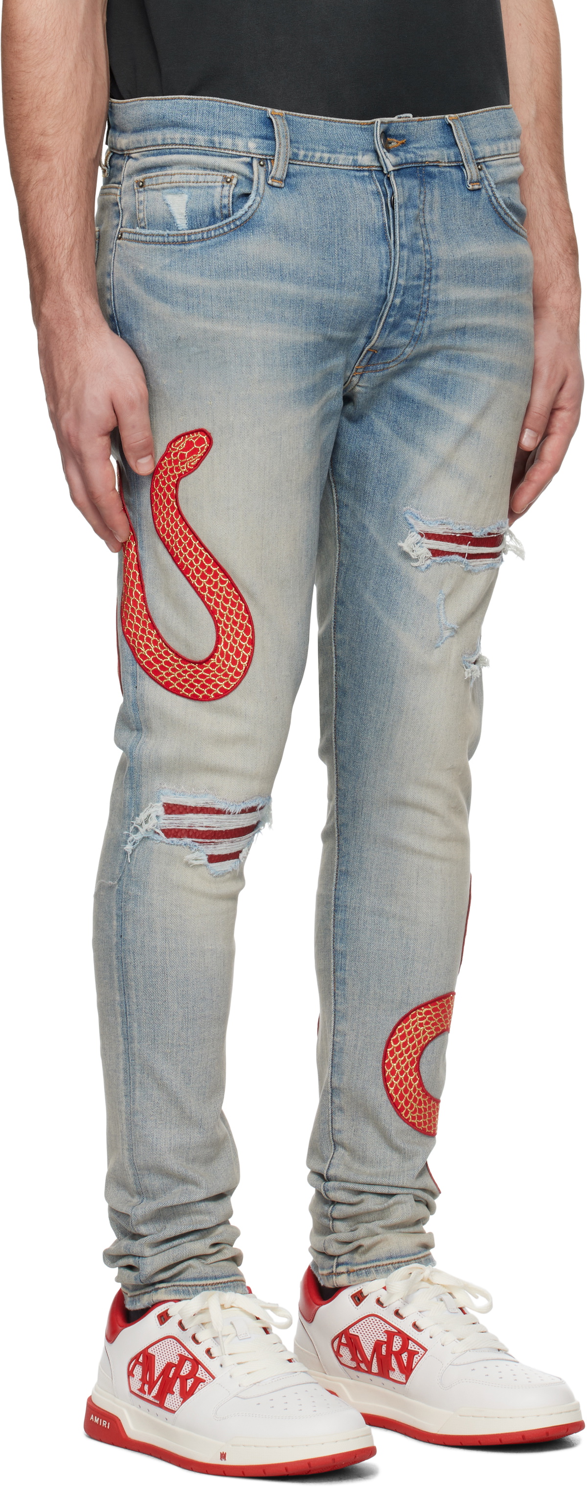 AMIRI Blue XO Snake Jeans Amiri