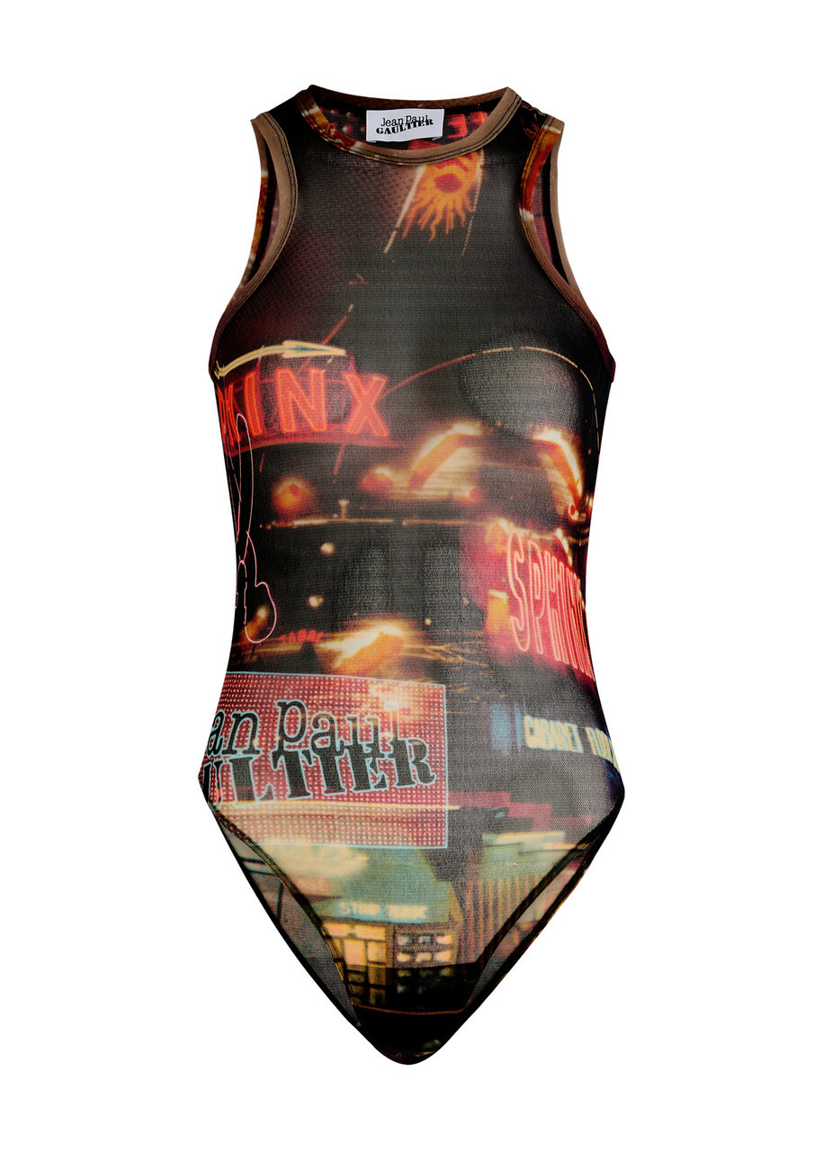 JEAN PAUL GAULTIER ゴルチェ ワンピース Pigalle printed966176 Jean Paul Gaultier Pigalle Mesh Short Printed Dress in Black
