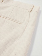 Kartik Research - Straight-Leg Embellished Pleated Cotton Trousers - Neutrals