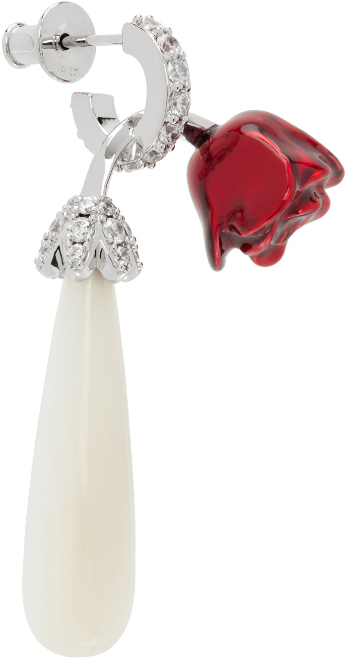 Shushu/Tong Silver & Red Sleeping Rose Single Earring Shushu