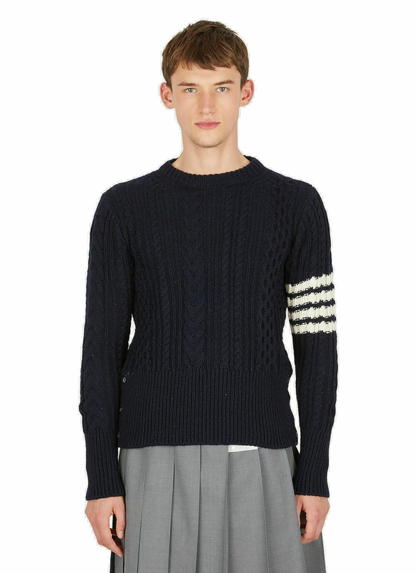 Photo: Aran Cable Stitch Sweater in Dark Blue