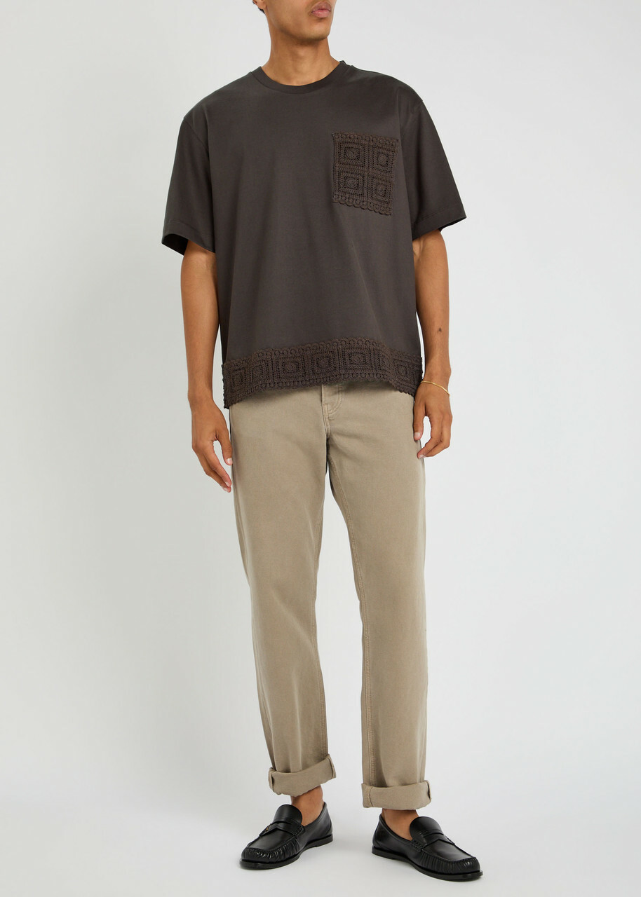 Che Inigo Crochet-trimmed Cotton T-shirt Dark Brown