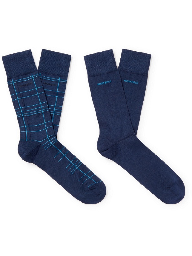 Photo: HUGO BOSS - Two-Pack Cotton-Blend Socks - Blue - EU 39/42