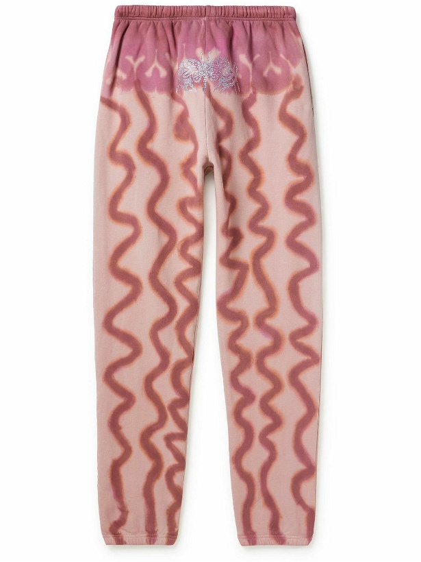 Photo: Collina Strada - Tapered Crystal-Embellished Tie-Dyed Cotton-Jersey Sweatpants - Pink