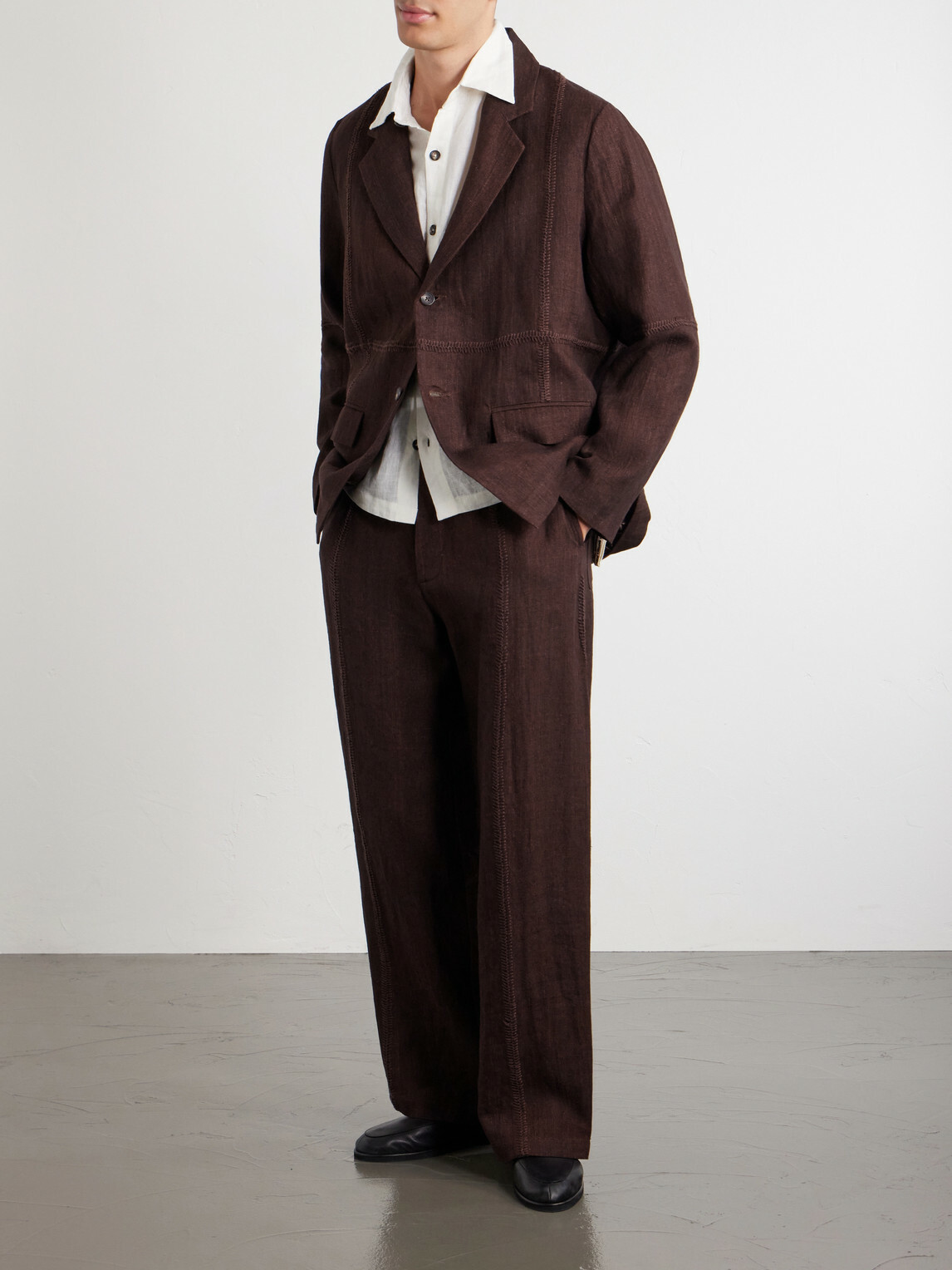 Kartik Research - Rabari Embroidered Linen Suit Jacket - Brown