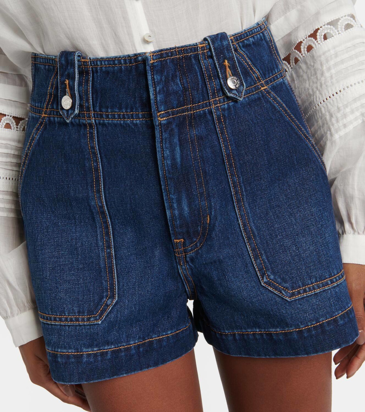 Veronica Beard Jaffee pleated high-rise denim shorts