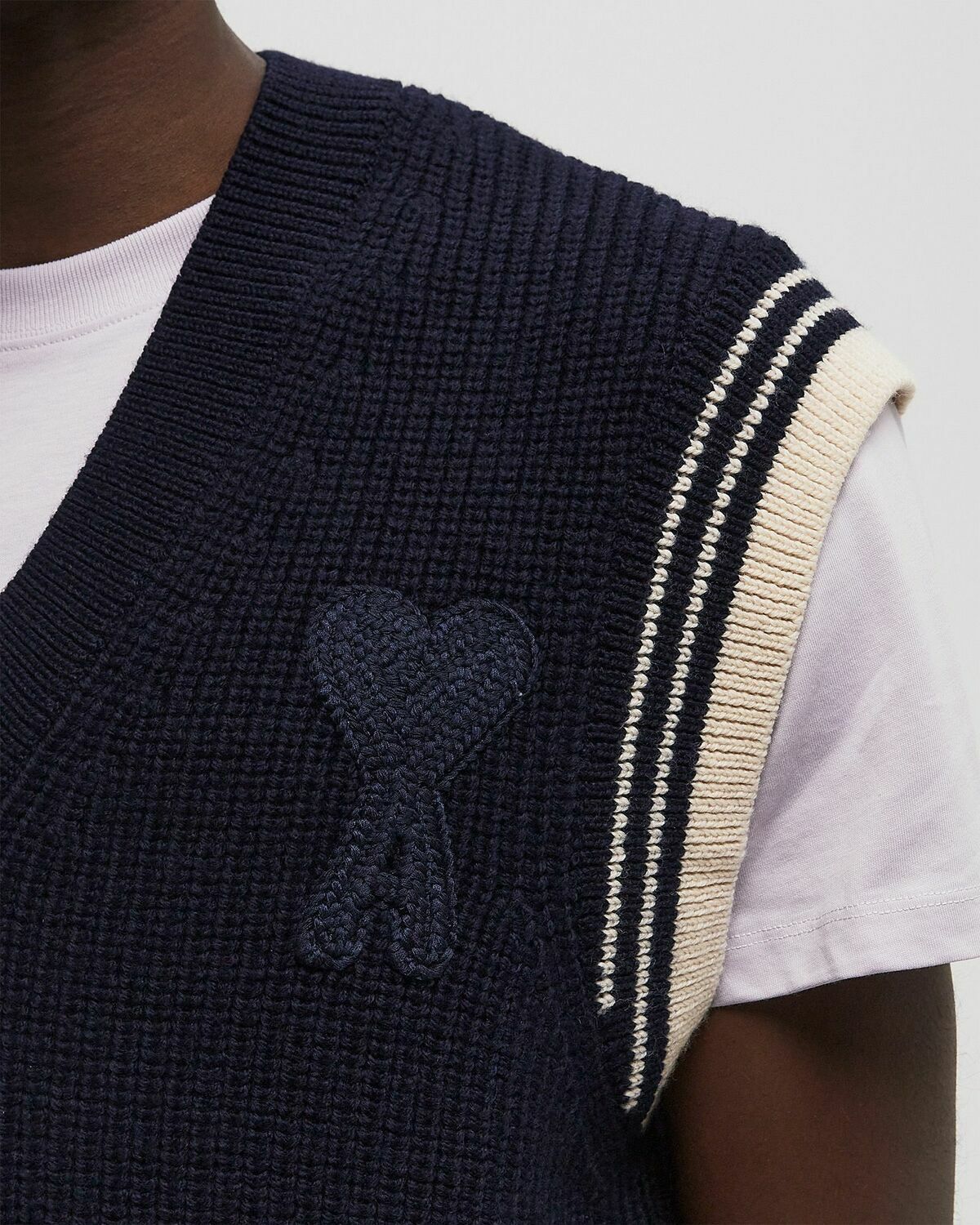 AMI Paris RIBBED SWEATER Blue Mens Vest