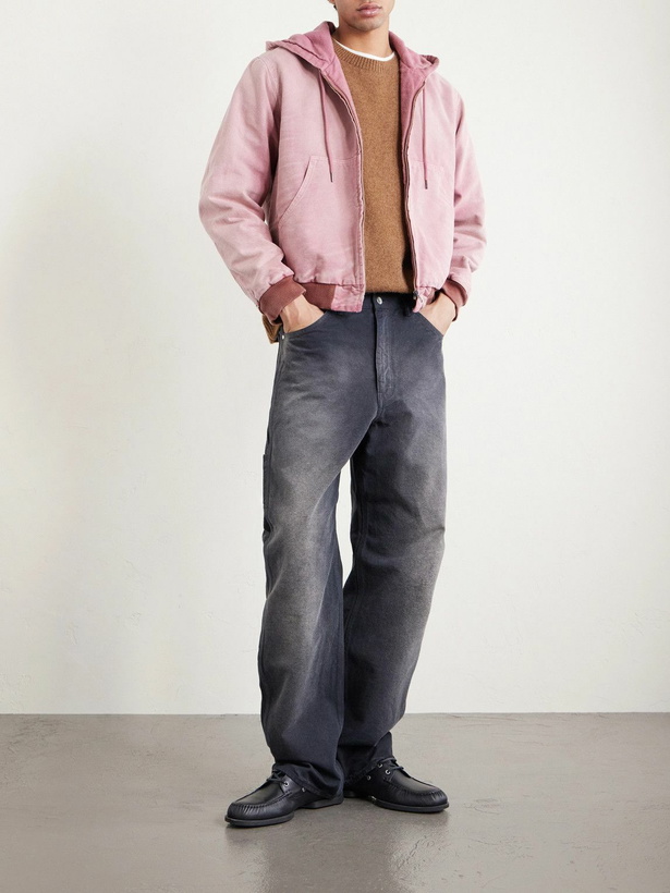 Photo: Auralee - Garment-Dyed Cotton-Canvas Zip-Up Hooded Jacket - Pink