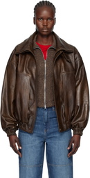 Magda Butrym Brown Snap-Collar Aviator Leather Jacket