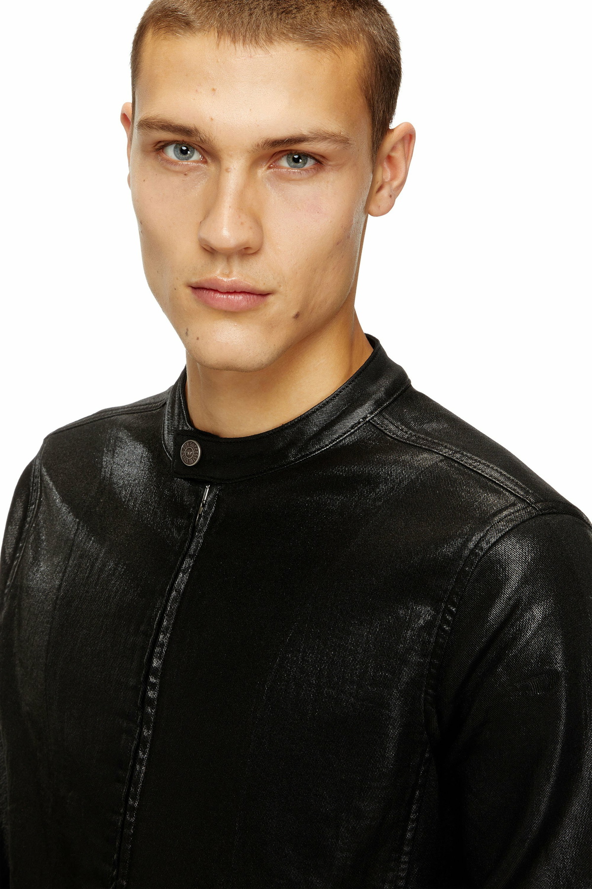 Diesel Moto jacket in shiny coated Jogg Jeans - Denim Jackets Mens in Black