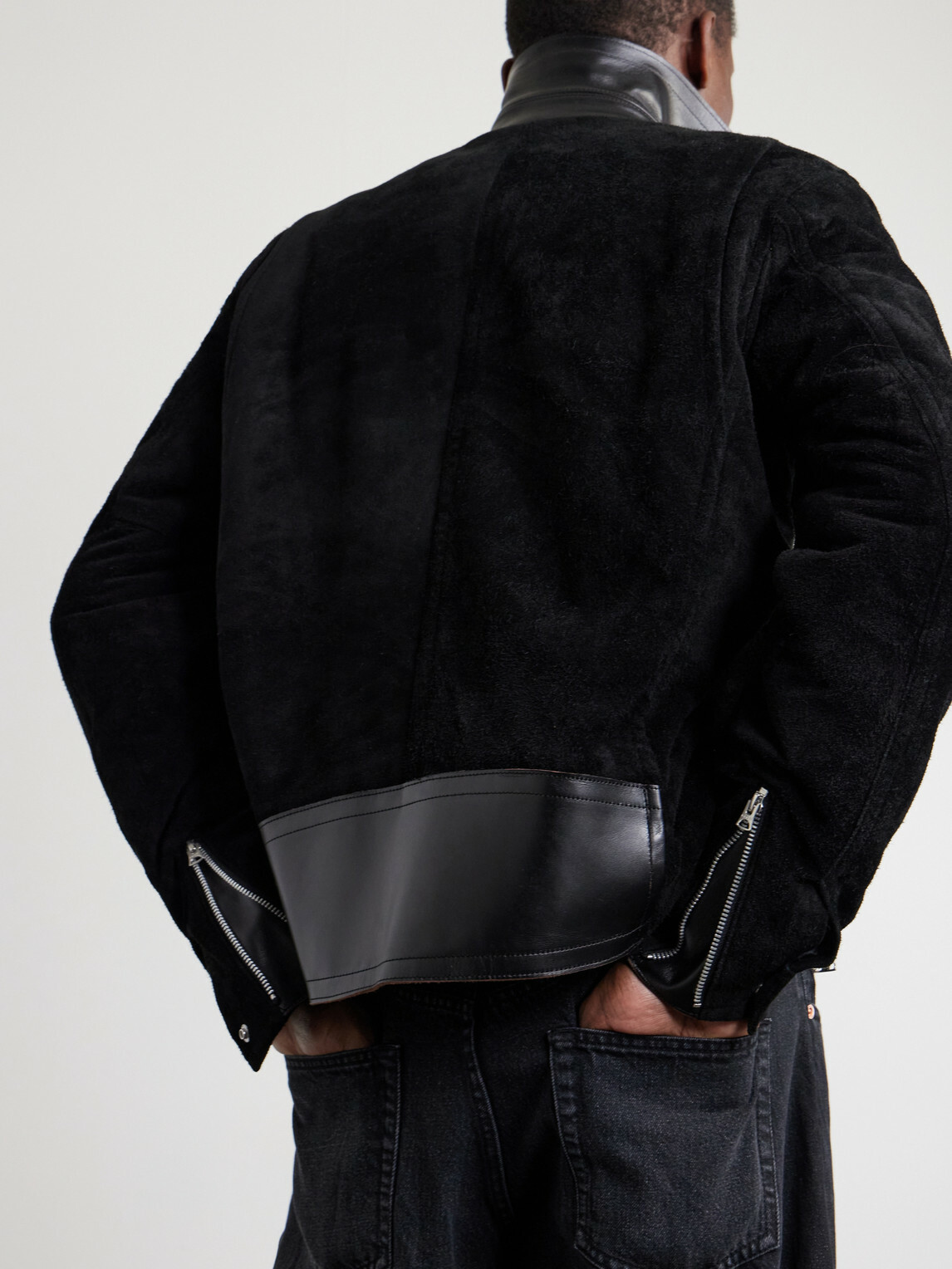 Sacai - Leather-Trimmed Suede Jacket - Black