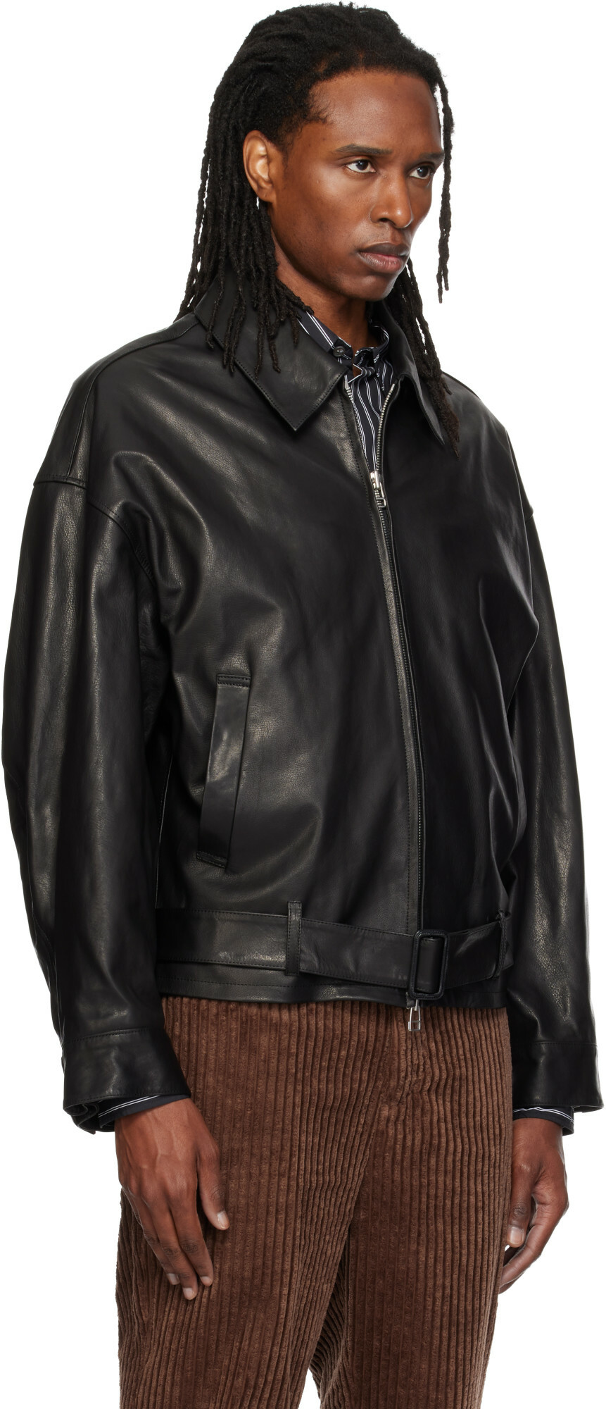 SOSHIOTSUKI Black Oiled Leather Blouson Jacket