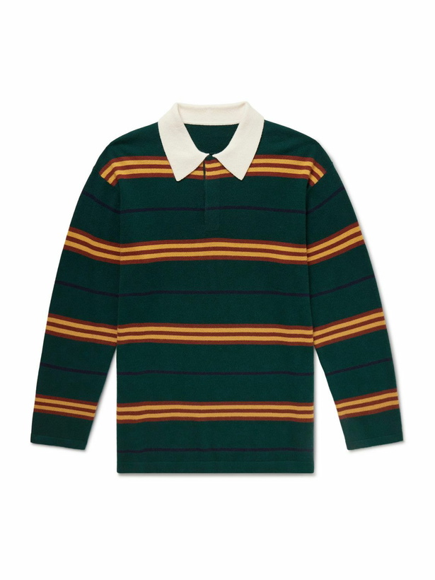 Photo: Guest In Residence - Rugby Striped Cashmere Polo Shirt - Green