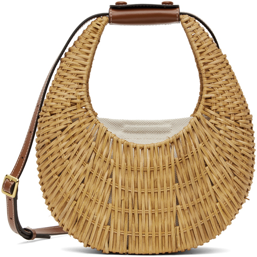 Staud Beige Mini Moon Wicker Bag