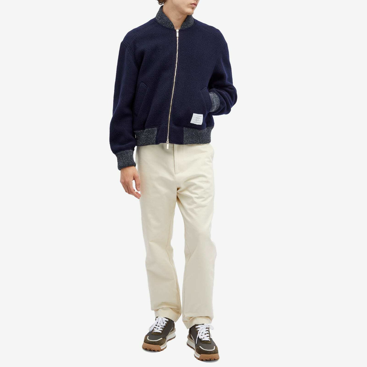 Thom Browne Men's Wool Fleece Bomber Jacket in Navy