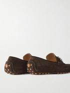 FERRAGAMO - Grazioso Logo-Embellished Suede Driving Shoes - Brown