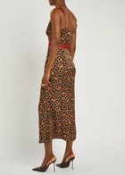 Never Fully Dressed Mimi Cherry and Leopard-print Satin Midi Dress