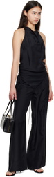 St. Agni Black Silk Grid Halter Top