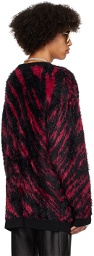 LU'U DAN Black & Red Oversized Jacquard Cardigan