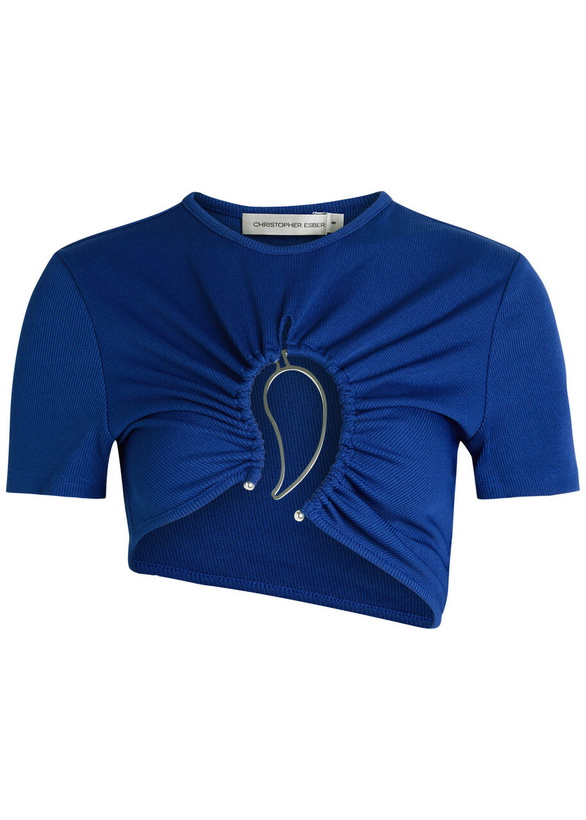 Photo: Christopher Esber Cut-out Jersey Cropped T-shirt Blue