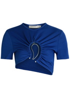 Christopher Esber Cut-out Jersey Cropped T-shirt Blue