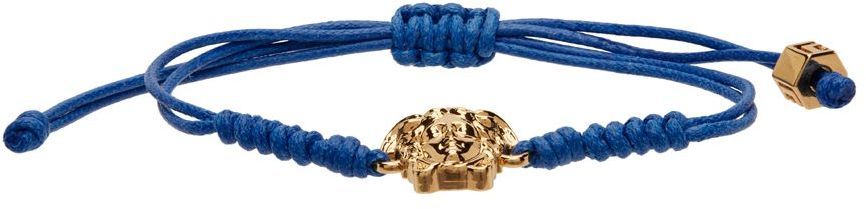 NEW Versace Braided Small Medusa Charm Bracelet Blue Smooth Leather Adjustable purchases