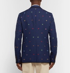 Gucci - Navy Appliquéd Embroidered Cotton-Piqué Blazer - Men - Navy