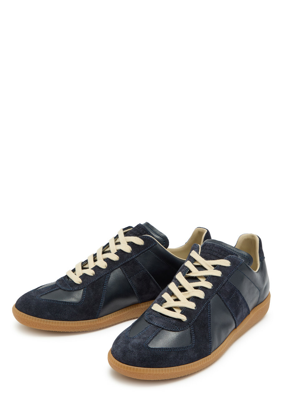 Maison Margiela Replica Panelled Leather Sneakers Navy