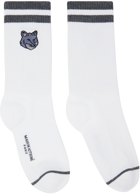 Photo: Maison Kitsuné White & Gray Bold Fox Head Sporty Socks