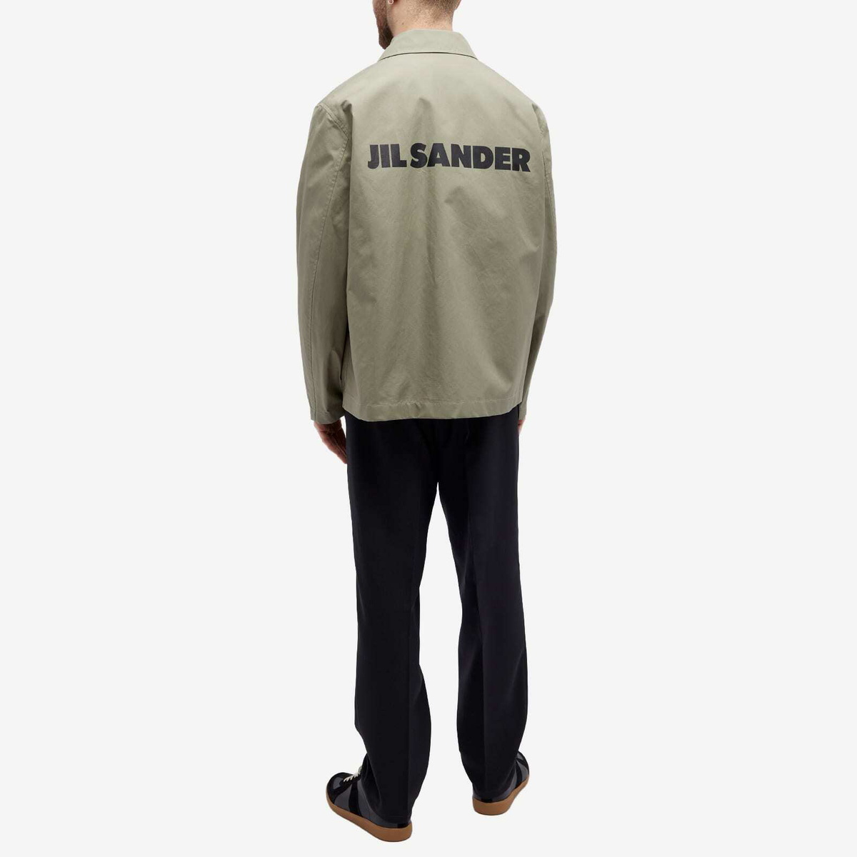 Jil Sander Men's Back Logo Coach Jacket in Medium Green Jil Sander