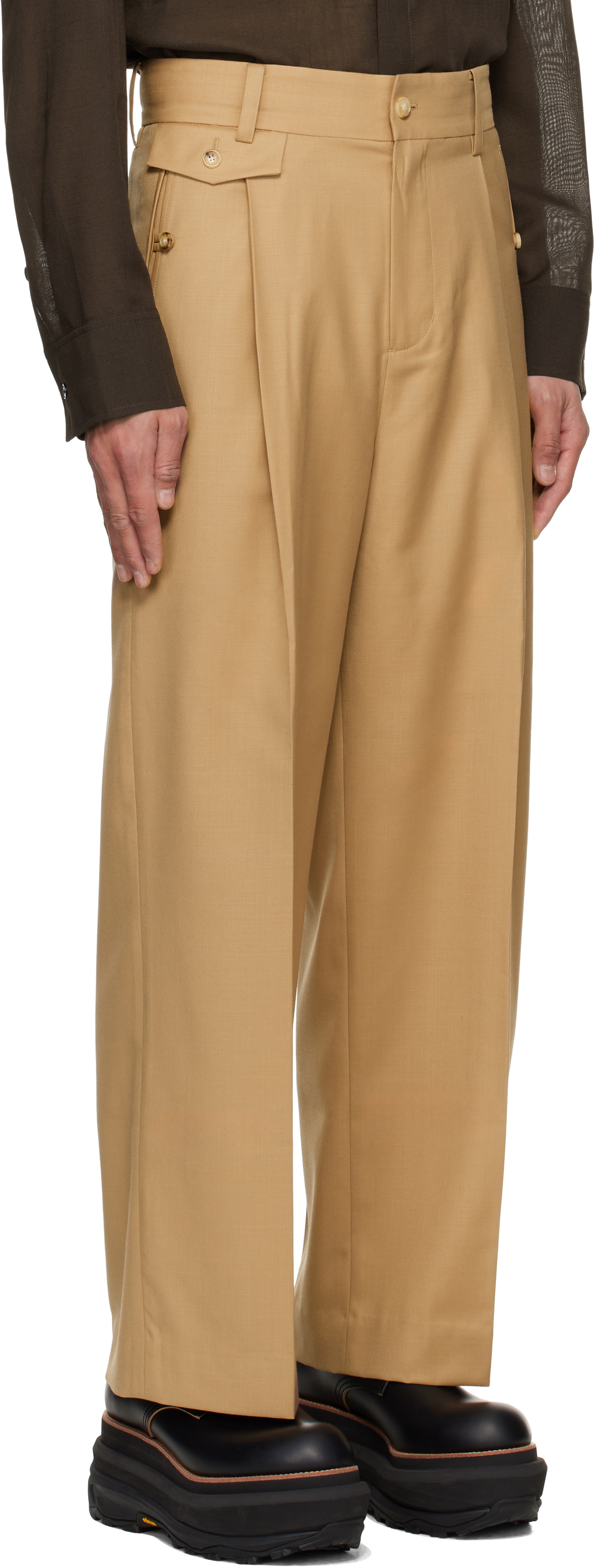 Feng Chen Wang Beige Slashed Wide Trousers