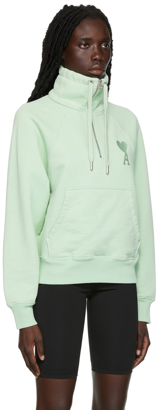 AMI Paris Green Ami de Cœur Half-Zip Sweatshirt AMI