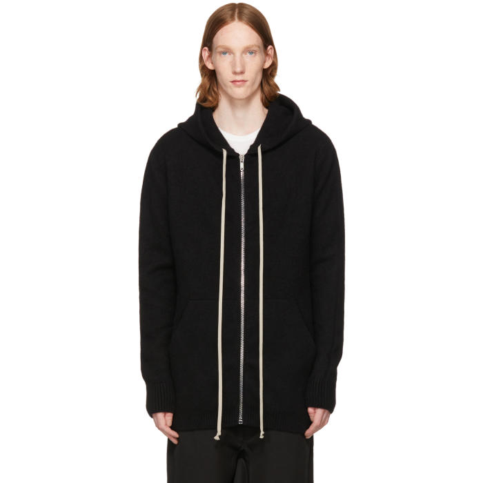 Rick Owens Black Cashmere Glitter Zip Hoodie Rick Owens