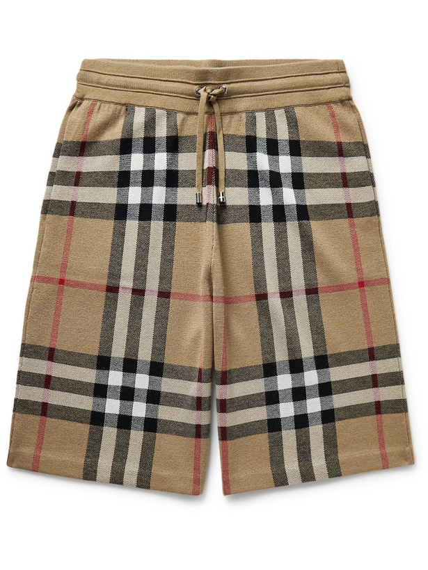 Photo: Burberry - Straight-Leg Checked Birdseye Silk and Wool-Blend Drawstring Shorts - Neutrals