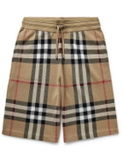 Burberry - Straight-Leg Checked Birdseye Silk and Wool-Blend Drawstring Shorts - Neutrals