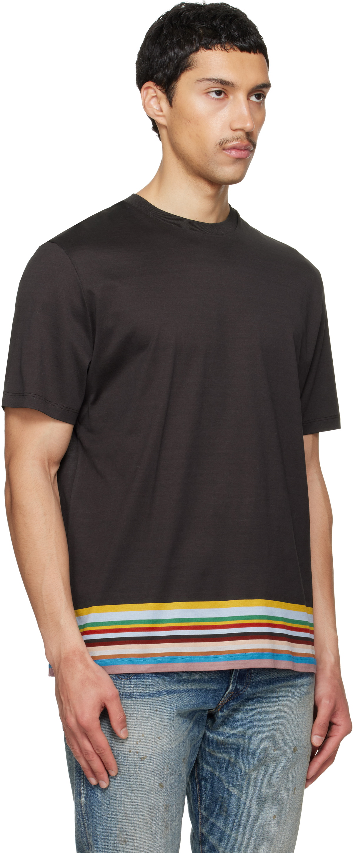 Paul Smith Brown Boarder 'Signature Stripe' T-shirt
