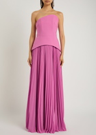 Solace London Britt Strapless Plissé and Crepe Maxi Dress Pink