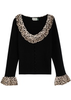 Rixo Laurel Leopard-trimmed Wool Cardigan Black