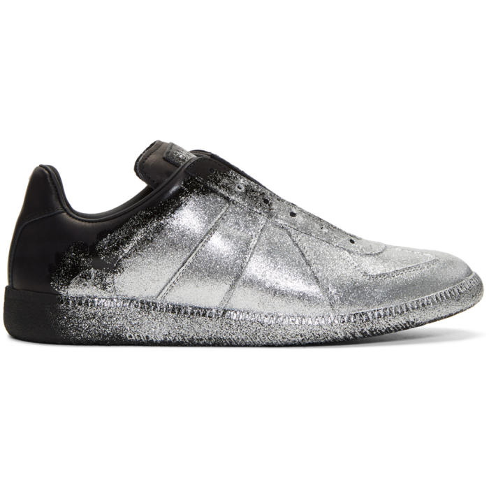 Photo: Maison Margiela Black and Silver Glitter Application Replica Sneakers 