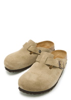 Birkenstock Boston Brushed Suede Sliders Taupe